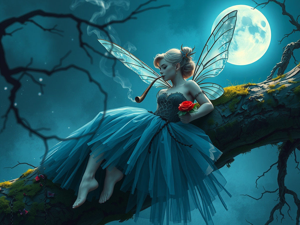 Fierce Fairy Smoking Dragon Pipe in Moonlight