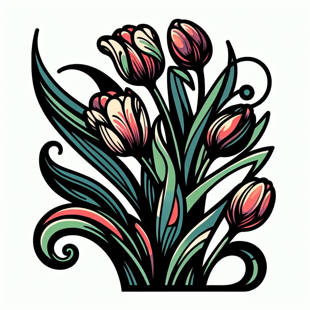 Art Nouveau Tulips in Abstract Comic Style