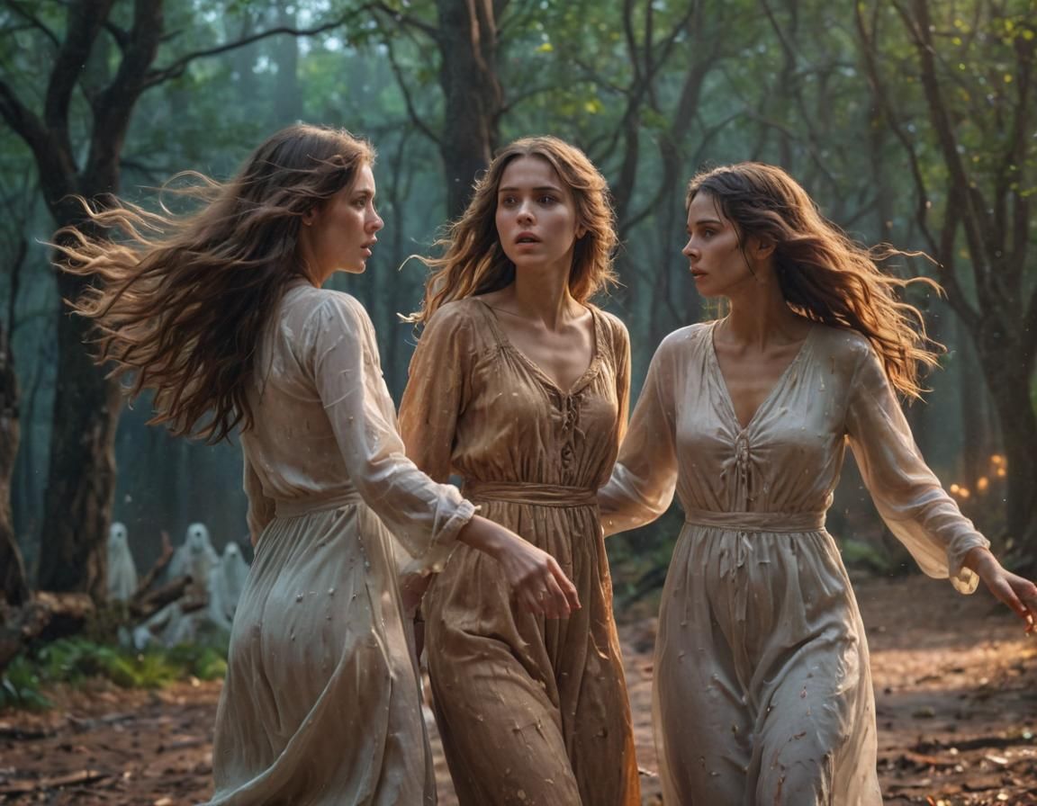 In a scary forest where many ghosts reside, a young woman wi...