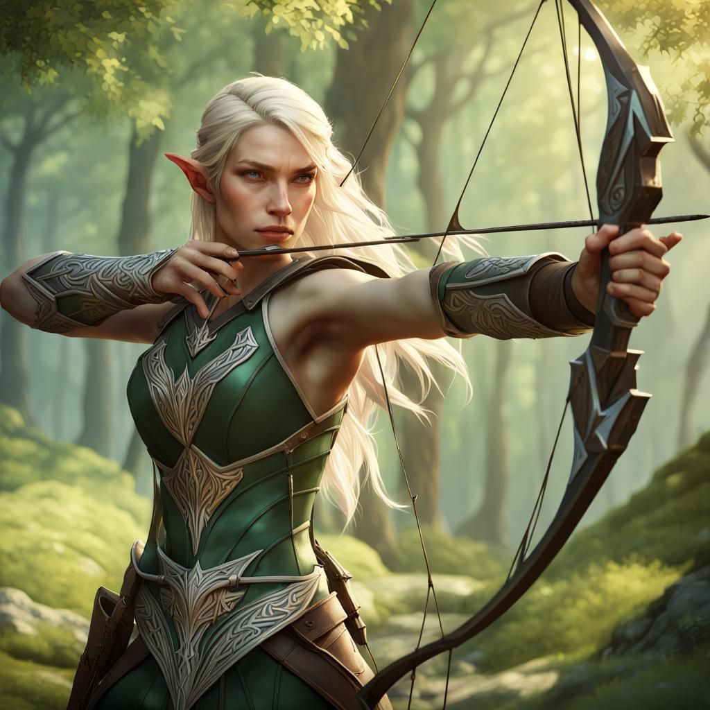 Elven Archer in Forest, Hyperdetailed Fantasy Portrait