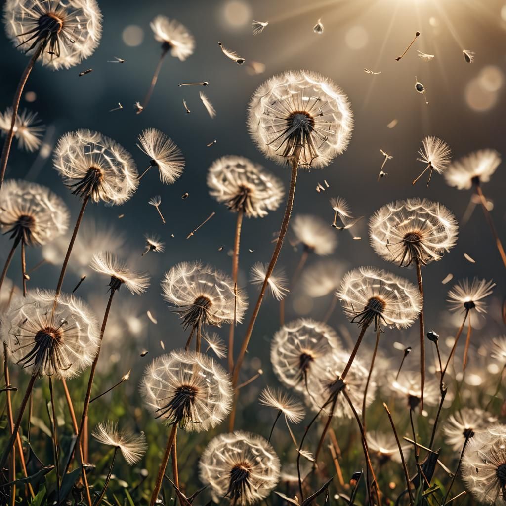 Dandelion Seeds in Golden Hour Light