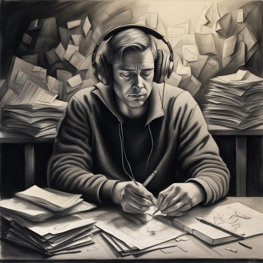 Detailed Charcoal Drawing of a Contemplative Person