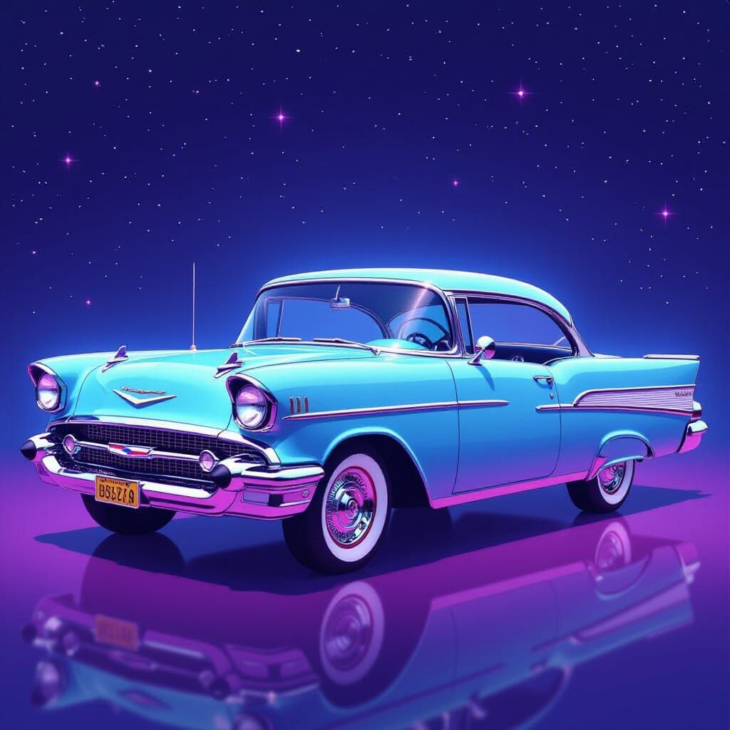 1957 Chevy Bel Air Crafted from Opals in Anime Style