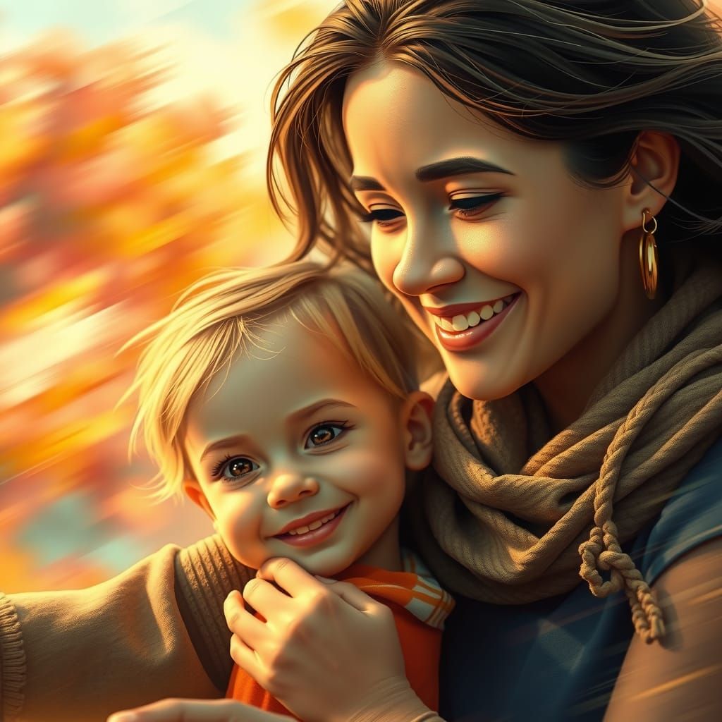Mother and Child in Vibrant Motion Graphic Style