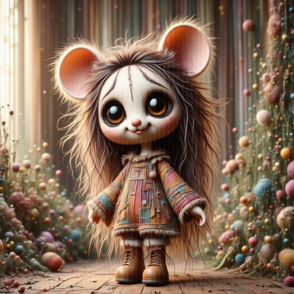 Whimsical Patchwork Mouse Plays Violin