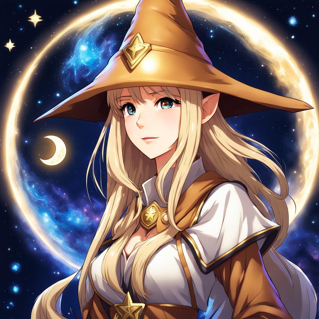 Anime Elf Girl with Galaxy Wizard Hat
