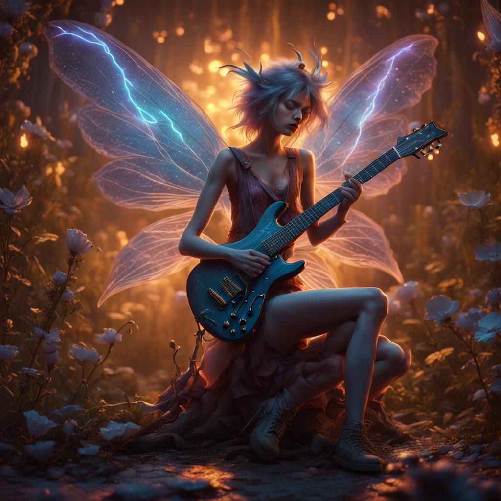 Insomniac Fairy Plays Guitar: Fantasy Concept Art