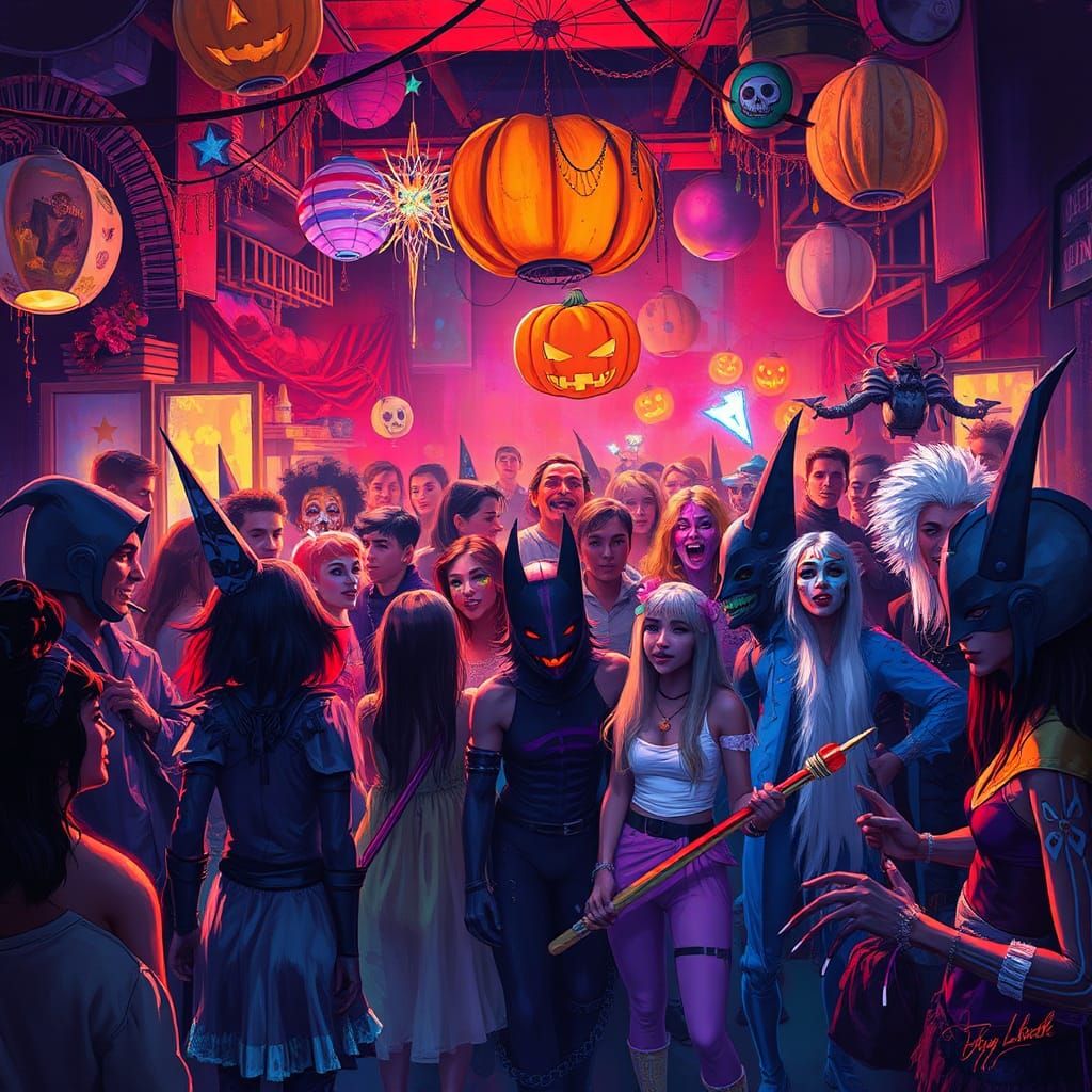Colorful Halloween Party in Digital Art Style