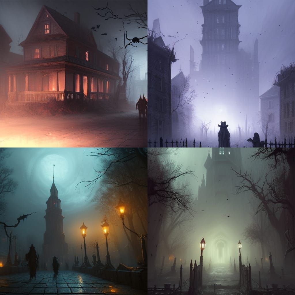 Spooky Halloween Town: Dark Fantasy Concept Art