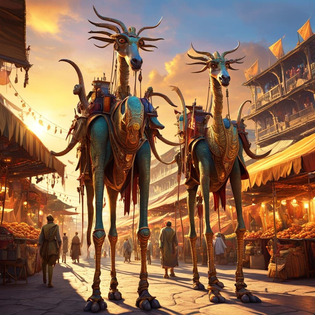 Stiltstriders Await Passengers in Fantasy Market