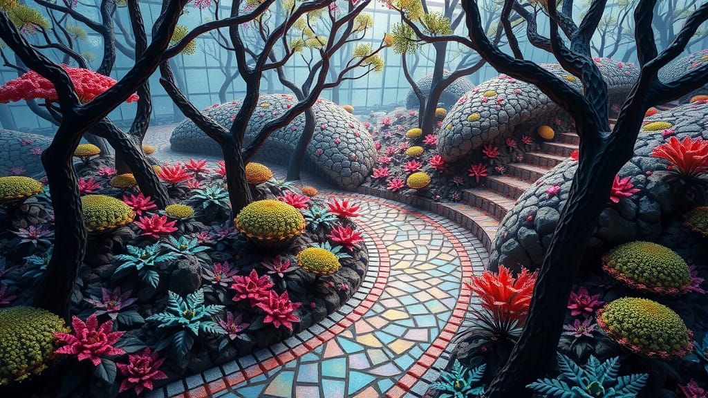 Hyperdetailed Fractal Garden in Dreamlike Atmosphere