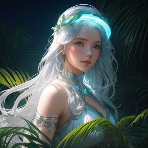 Woman on Beach Under Moonlight, Fantasy Art