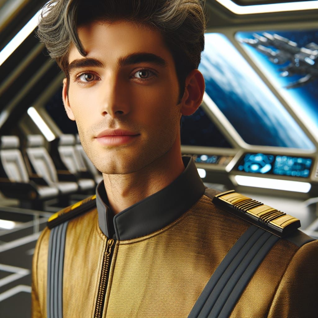 Star Trek Captain on Futuristic Bridge