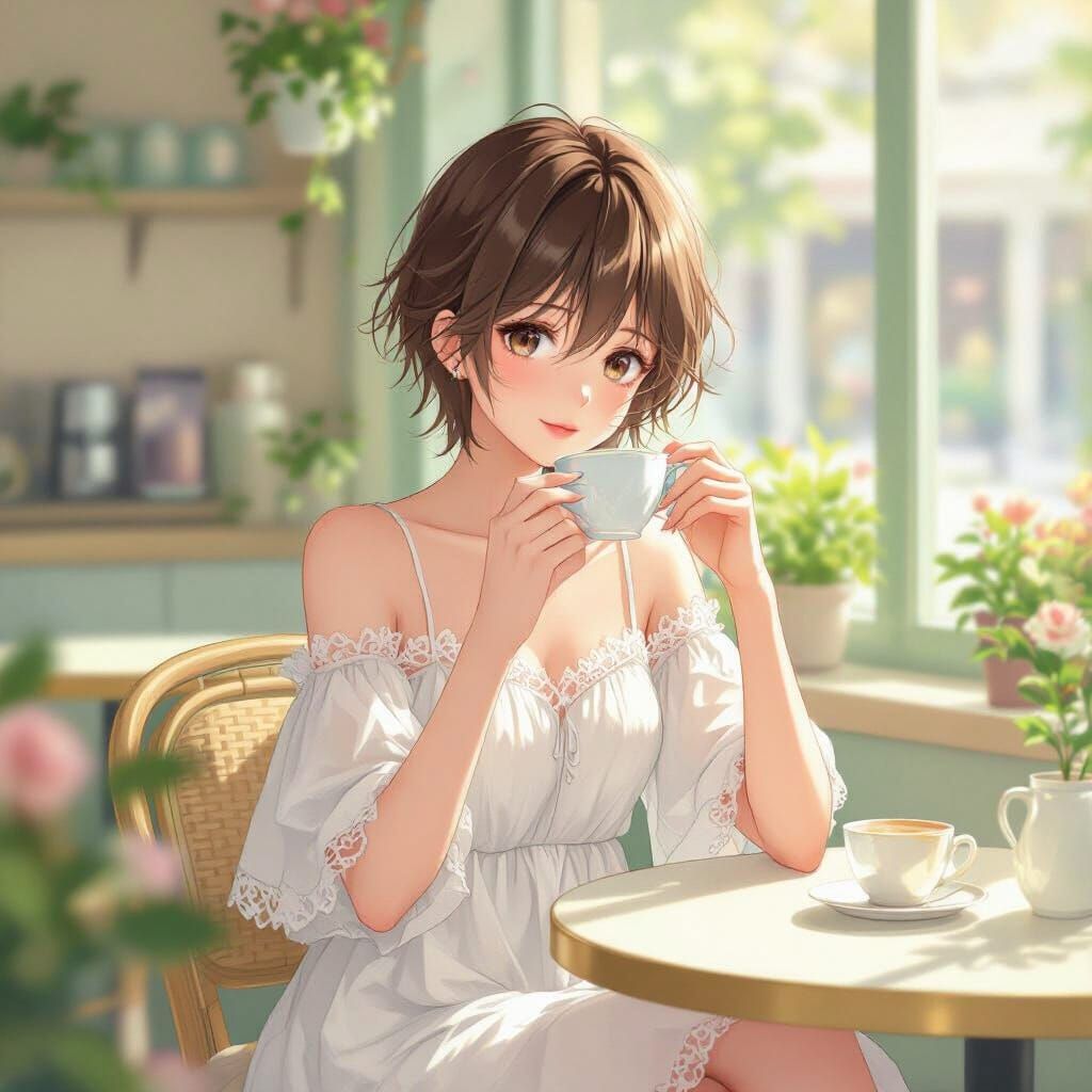 Anime Boy in White Dress, Cel-Shaded Style