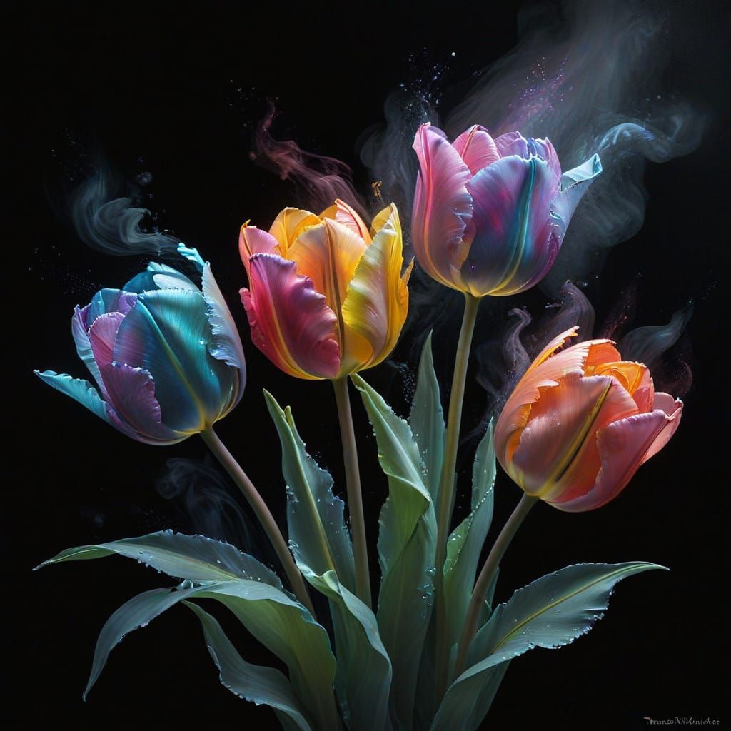 Ethereal Tulip Blooms in Pastel Neon Rainbow Hues