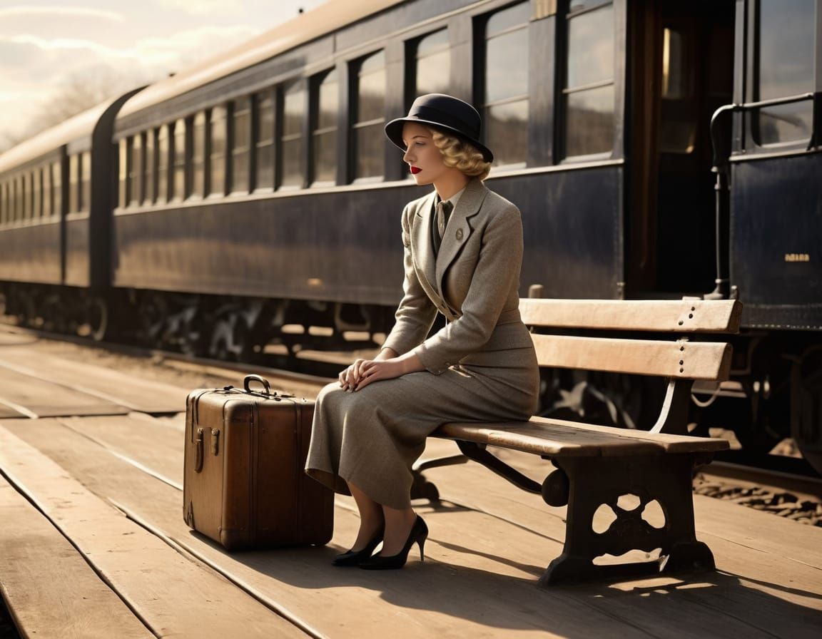 Solitary Woman at Vintage London Train Station