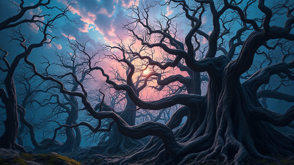 Mystical Realm of Ancient Trees in Fantasy Style