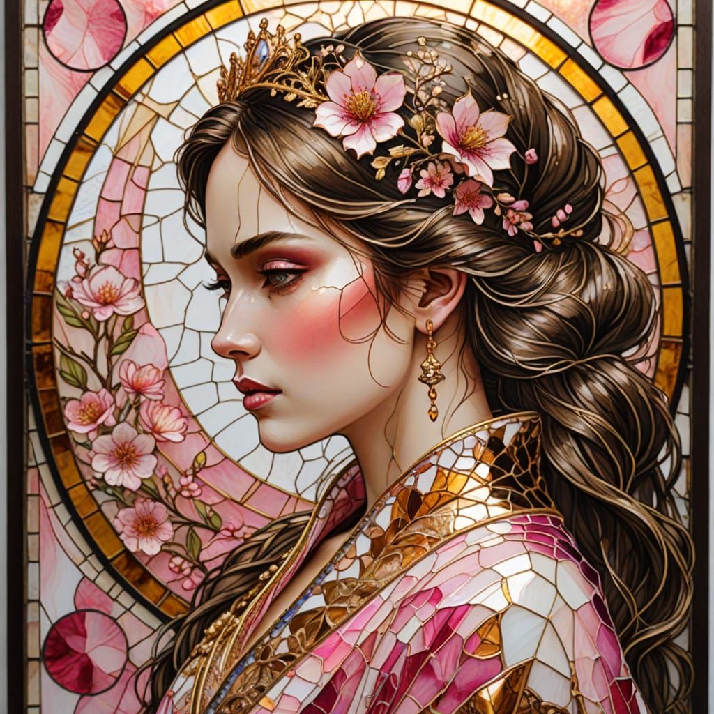 Elegant Princess in Golden Embroidered Robe with Vibrant Blo...