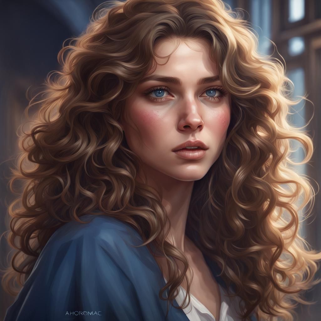 Frizzy-Haired Girl Portrait with Dynamic Lighting