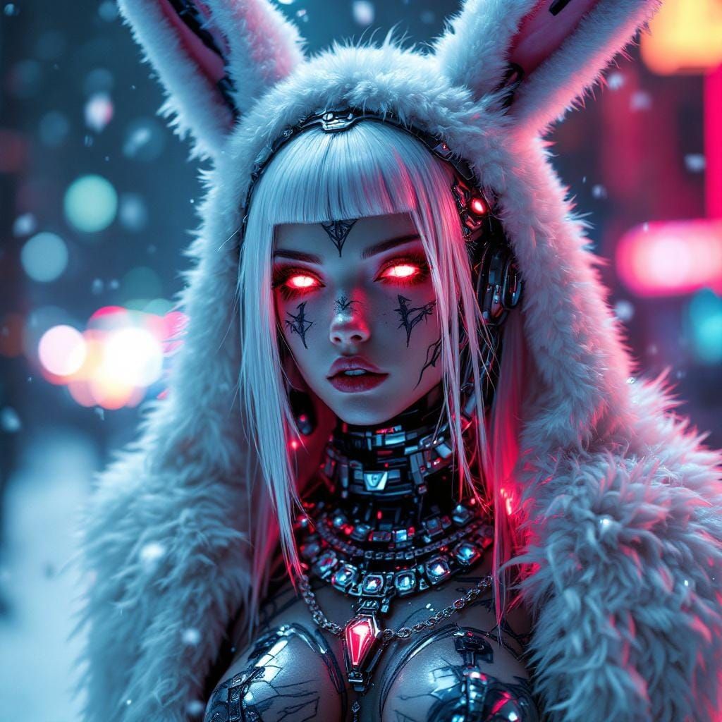 Cyberpunk Bunny Queen with Neon Accents
