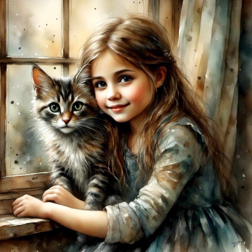 Woman with Sparkling Eyes in Watercolor Style