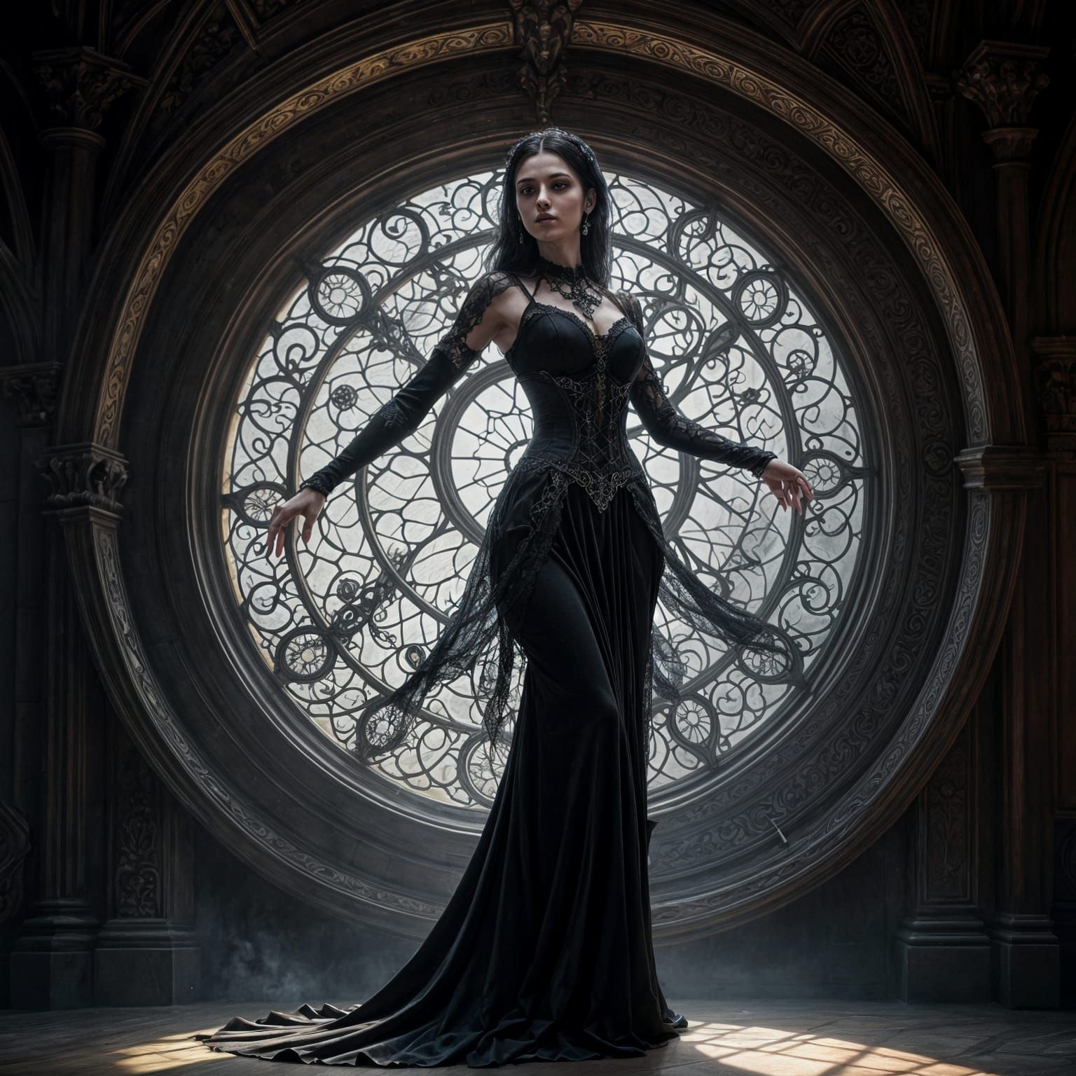 Dark Gothic Elegance in a Lavish Mansion Chamber