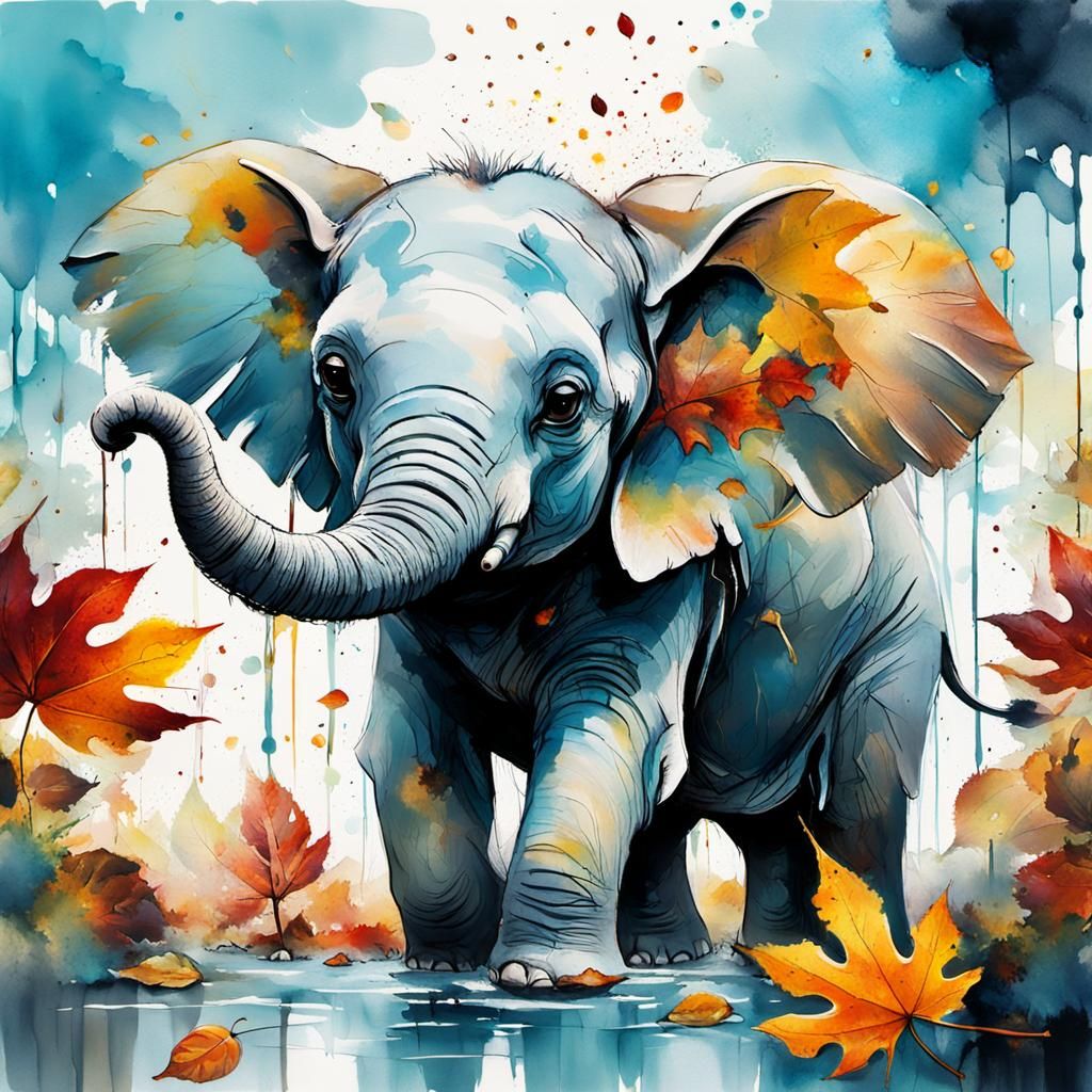 Abstract Expressionist Elephant with Turtle Friend