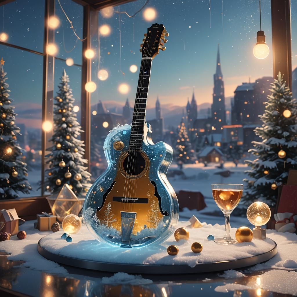 Glass Guitar Christmas Scene: Digital Matte Painting