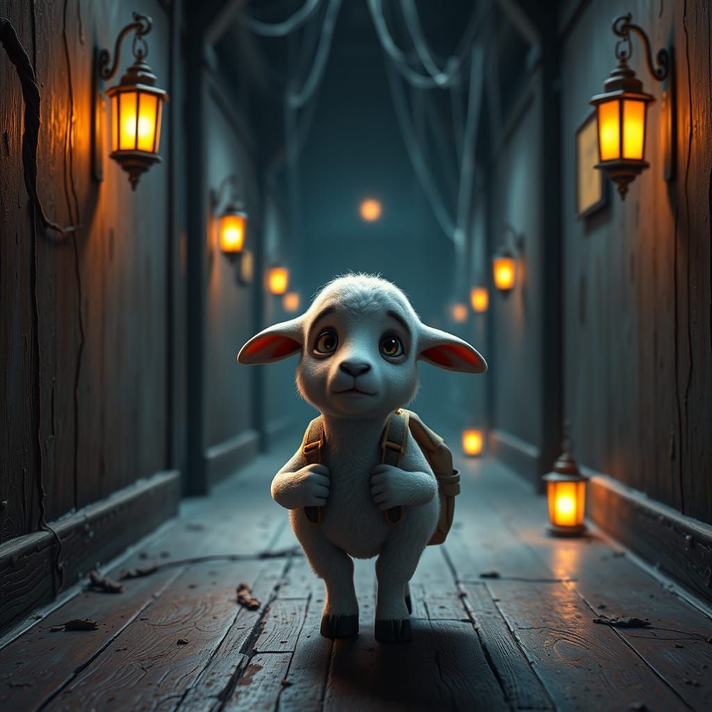 Baby Sheep's Haunted House Adventure: Pixar-Style 3D Art