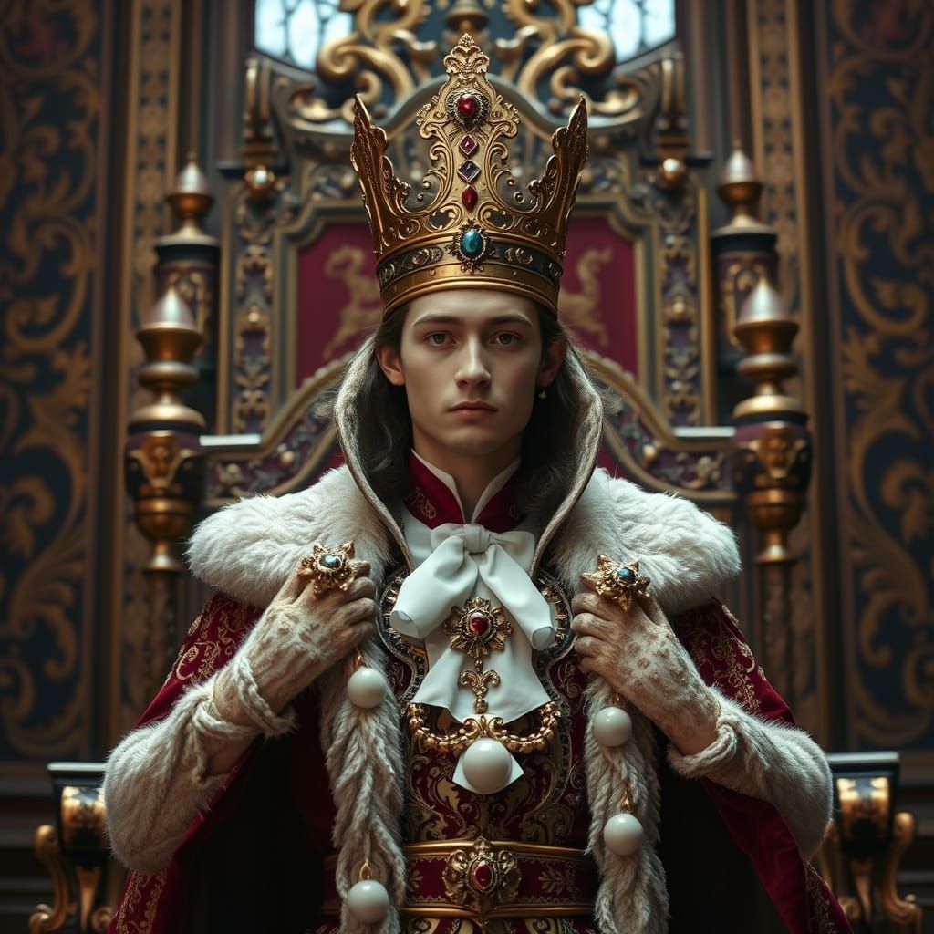 Young Groom King in Ornate Royal Attire