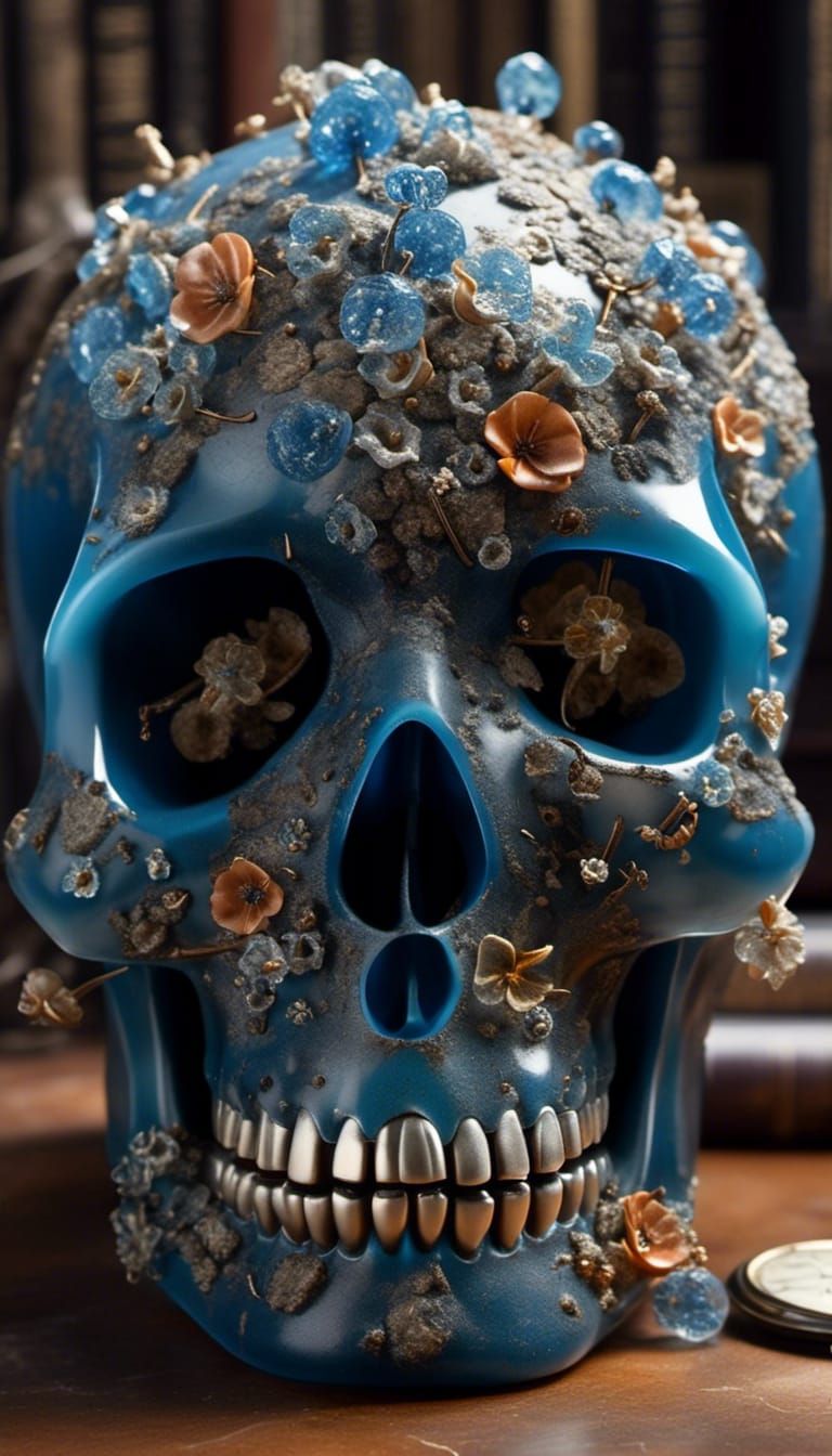 Glass Skull with Fireflies in Photorealistic Style