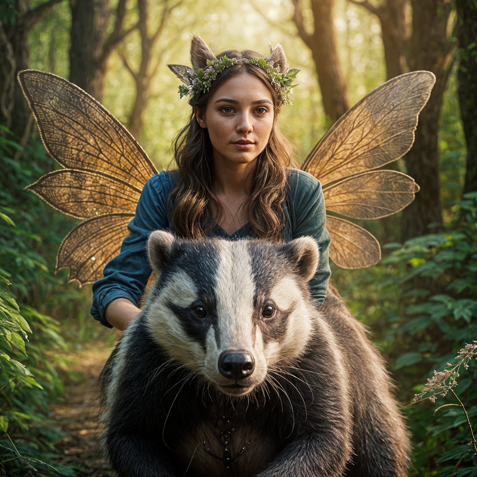 Fairy Riding a Badger in Photorealistic Style