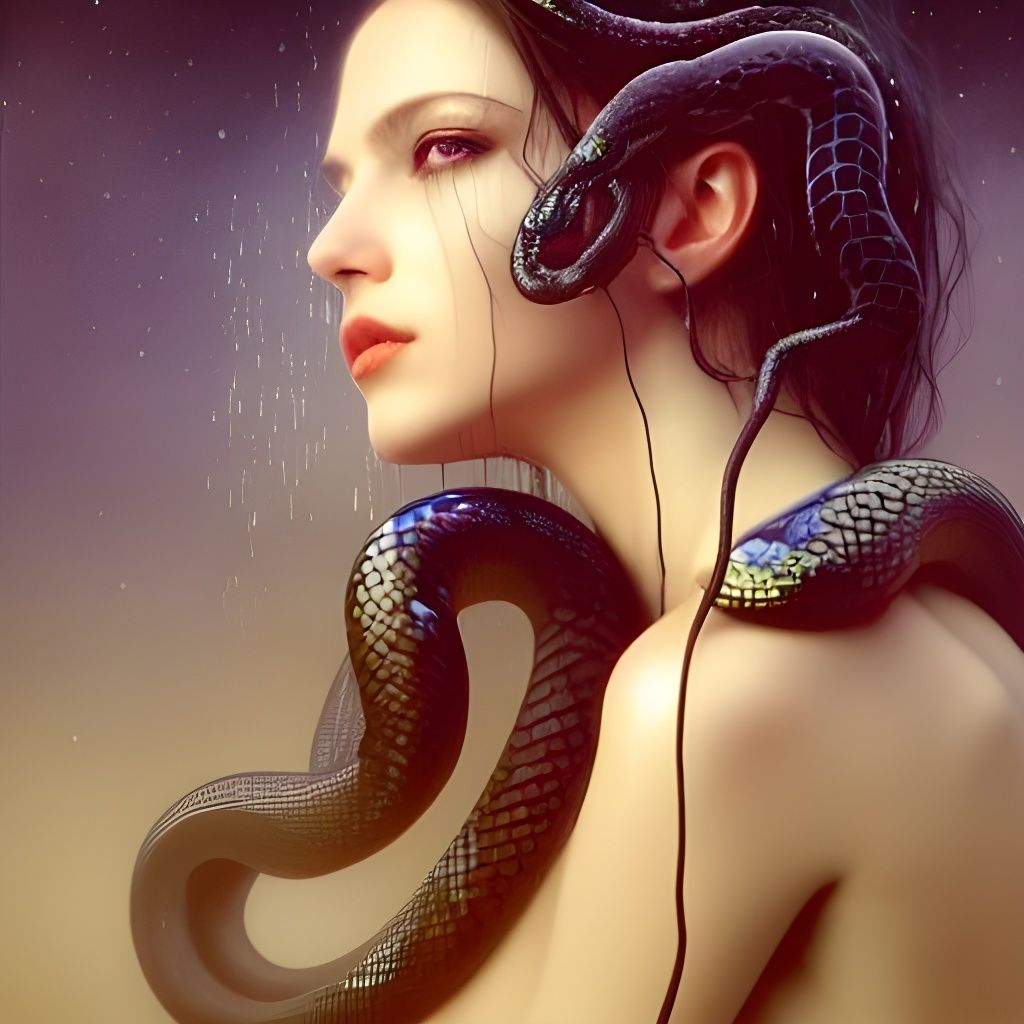 Poison Goddess with Snake in Iridescent Rain