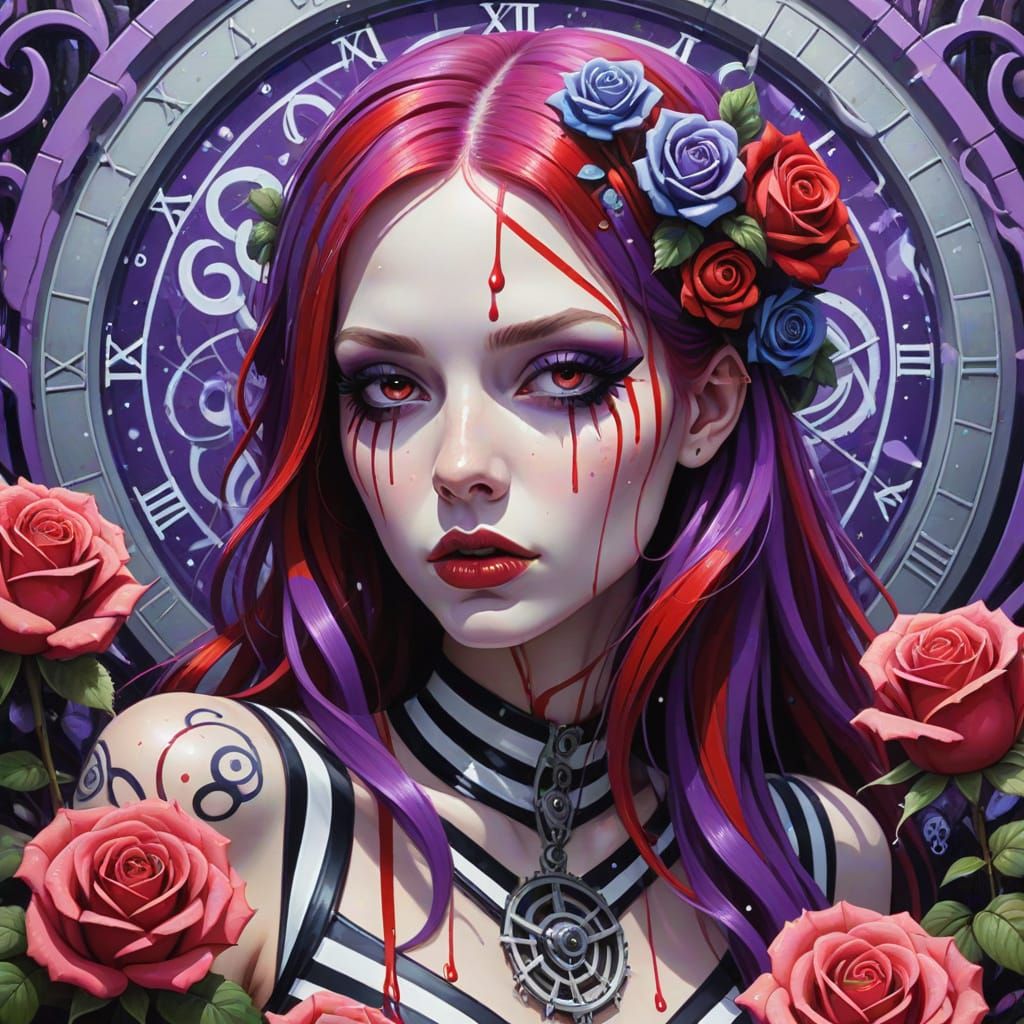 Whimsigoth Graffiti Art of Woman in Surreal Garden