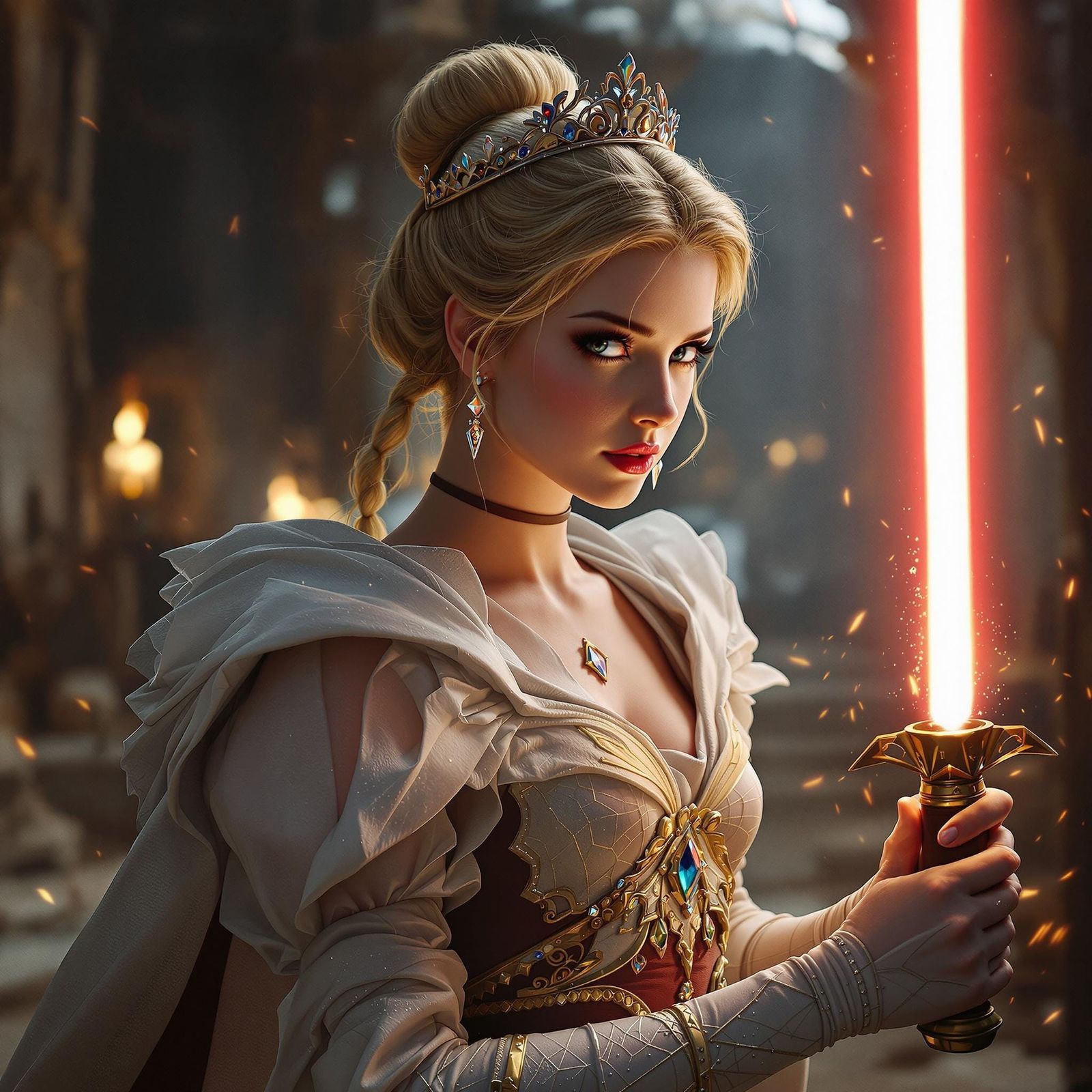 Cinderella Wields a Lightsaber in Epic Cinematic Digital Art
