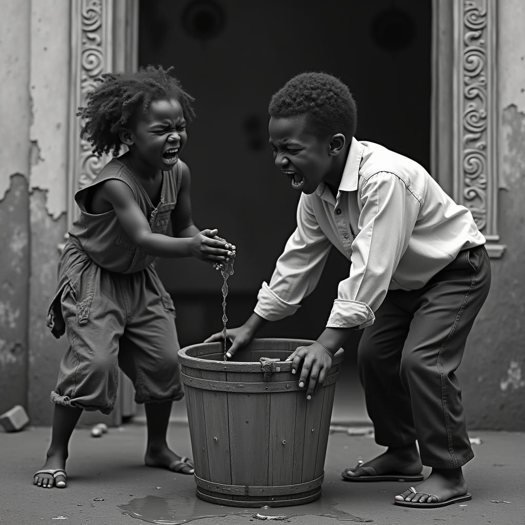Dramatic Scene of Children in Black and White