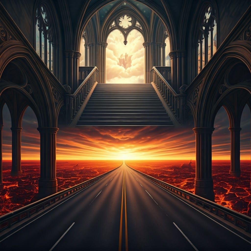 Surreal Stairway Ascends to Heavenly Realms, Highway Descend...