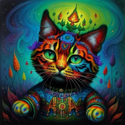 Psychedelic Cats in Oil: A Louis Wain Inspired Vision