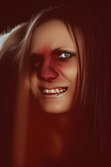 Vampire Biting a Blond Woman's Neck