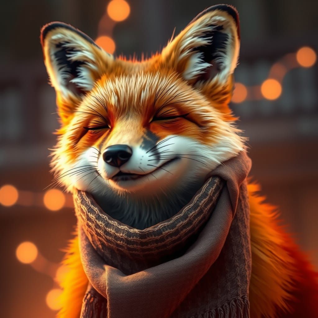 Smiling Fox Portrait with Scarf, Digital Art