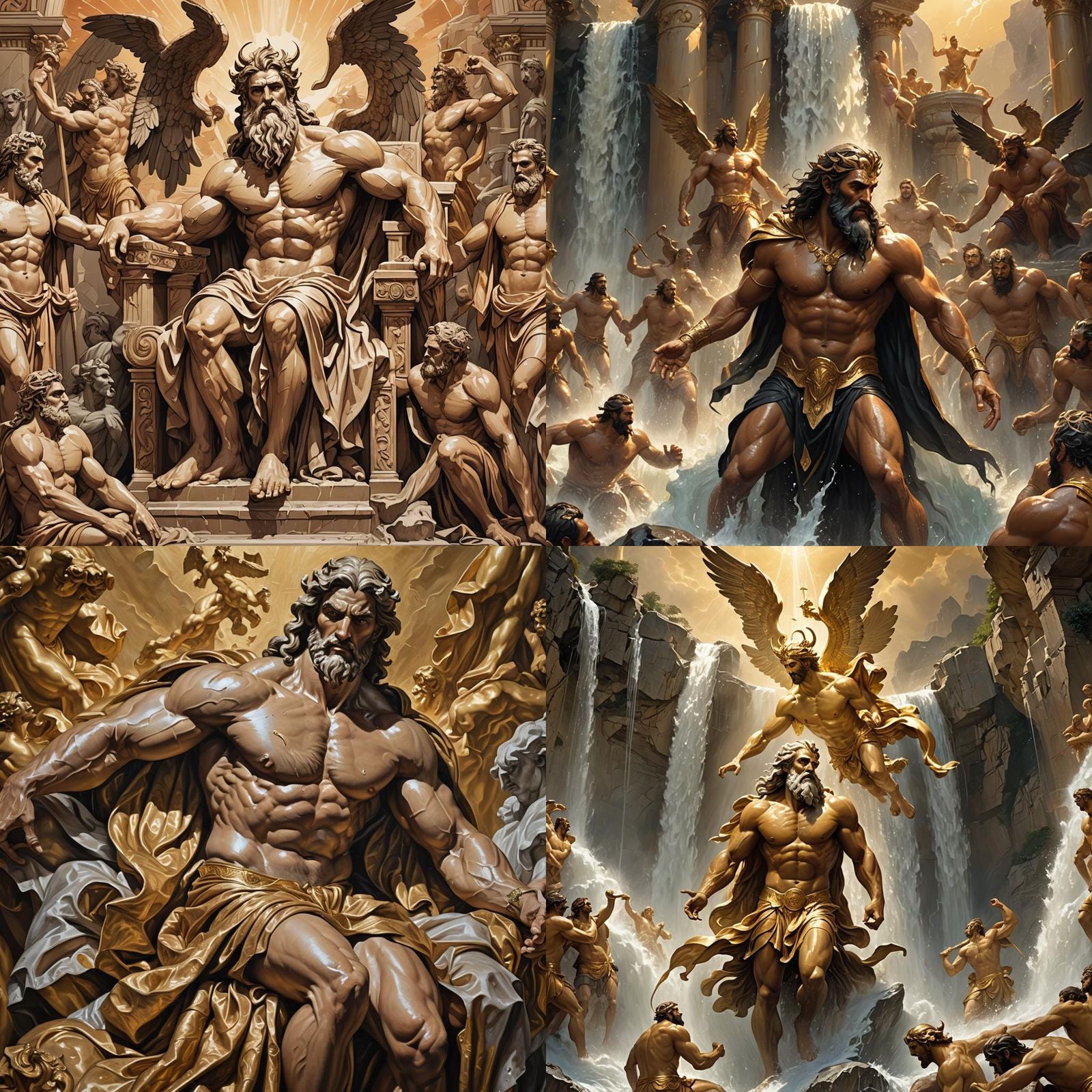 Zeus Emerges from Waterfall on Mount Olympus