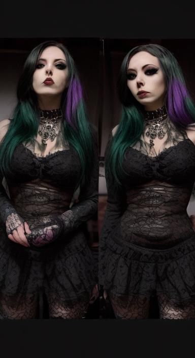 Gothic Woman with Green Hair in Professional Photography