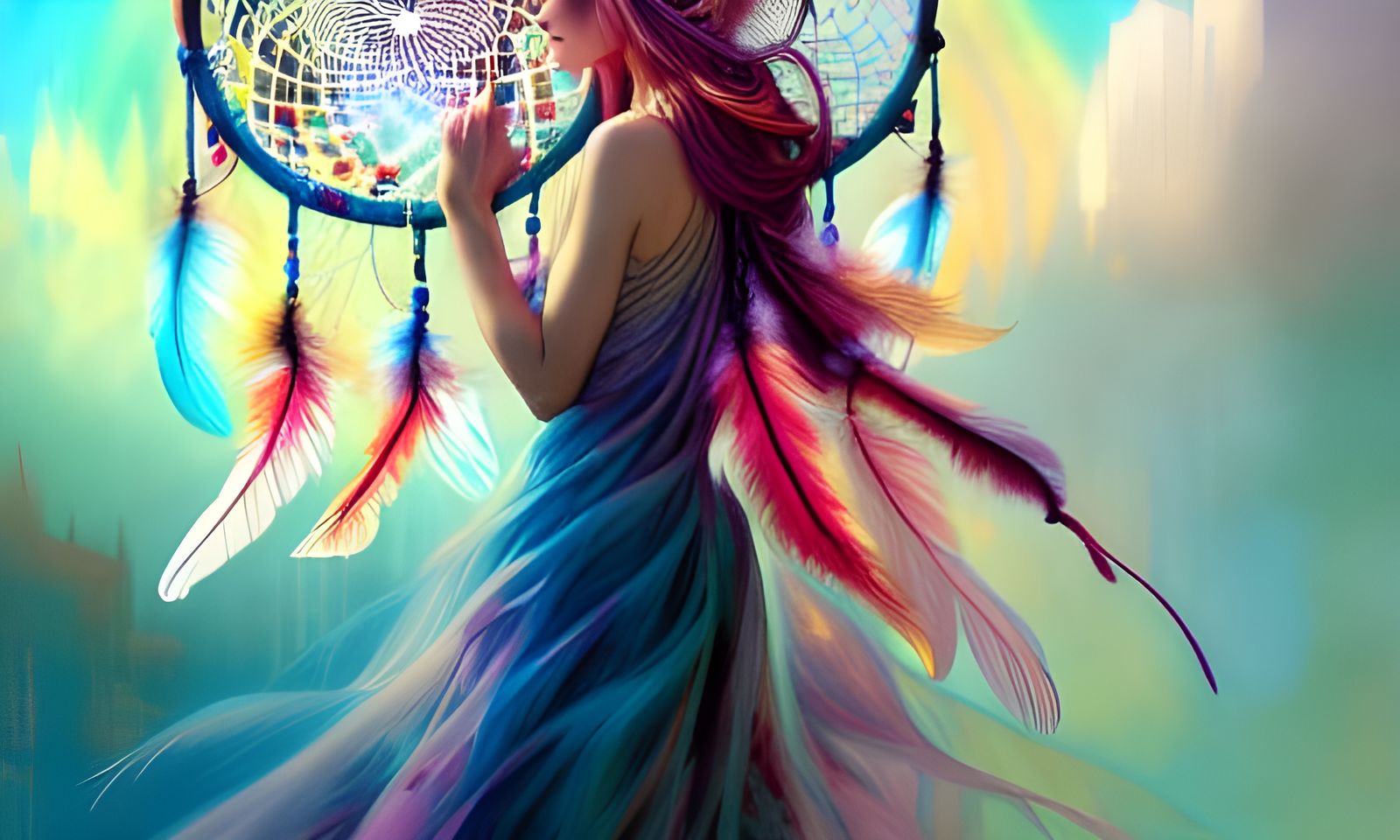 Intricate Dream Catcher with Rainbow Splash