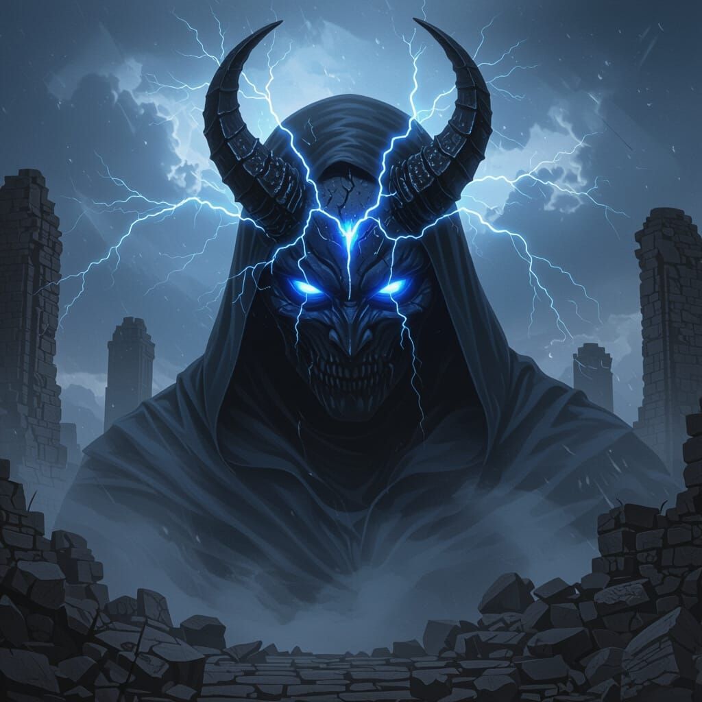 Black Demon with Glowing Eyes in Dark Fantasy Style