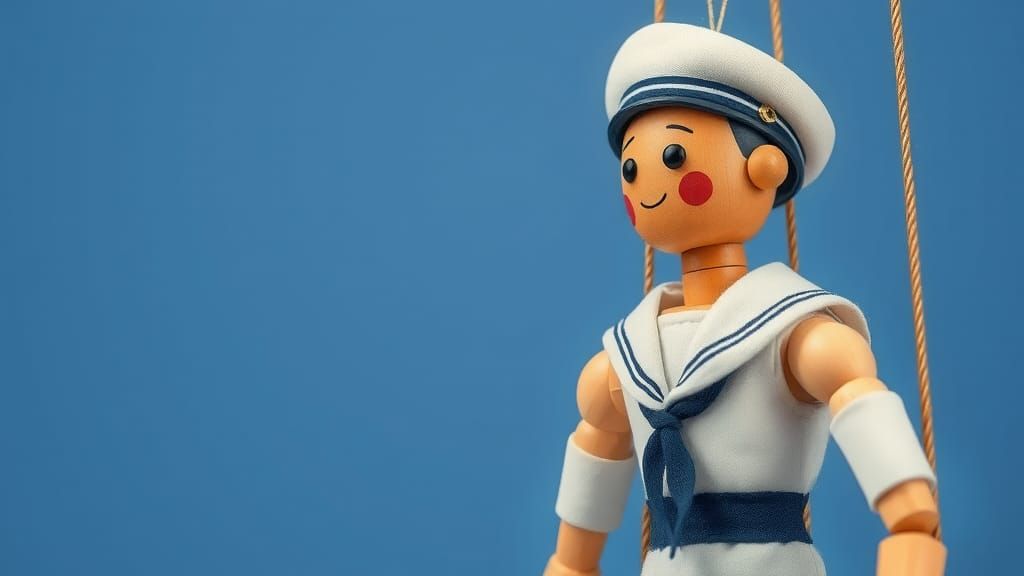 A wooden Puppet dressed up as a Sailor