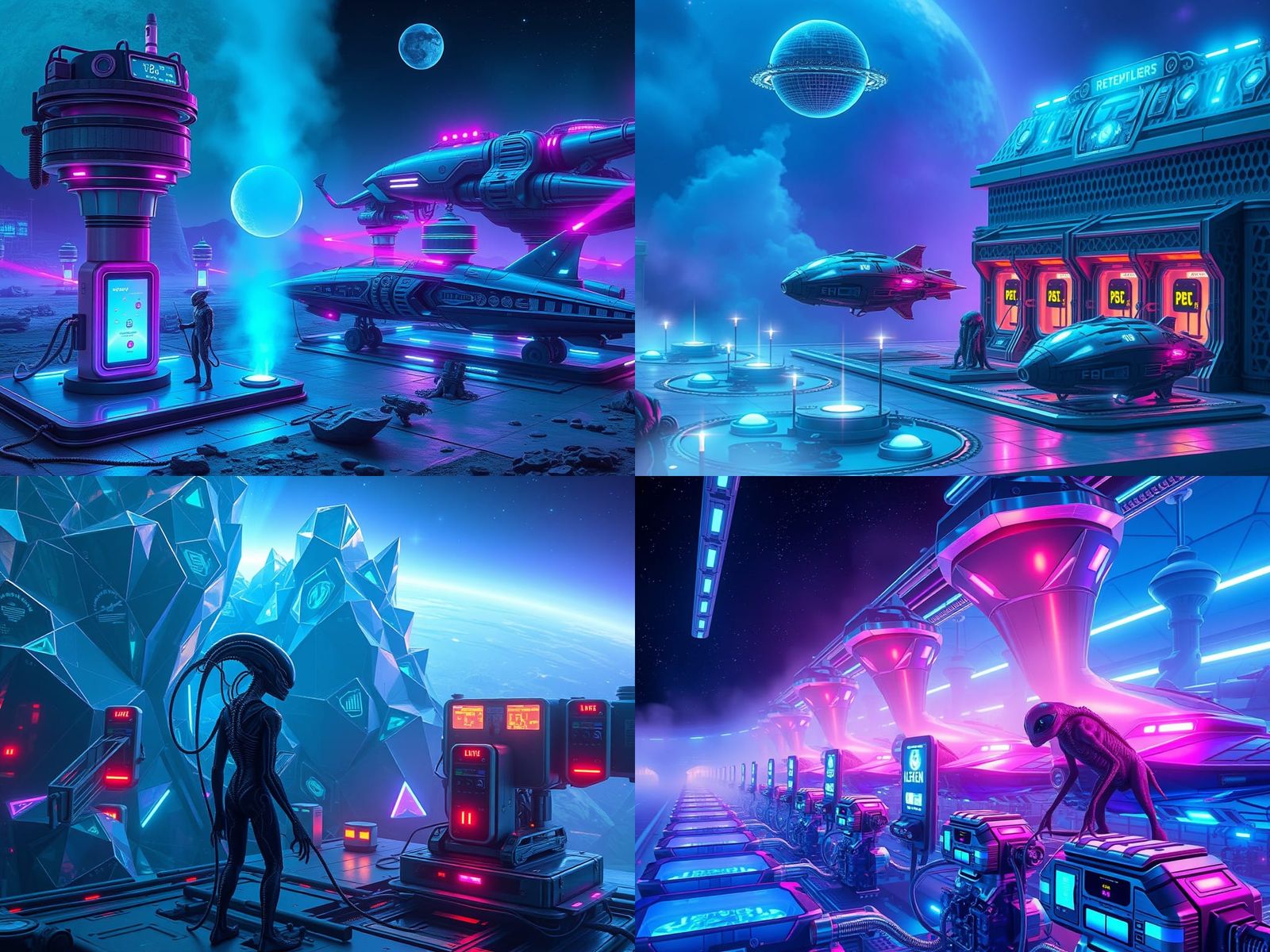 Alien Refueling Station in Cyberpunk Style, 8K Render