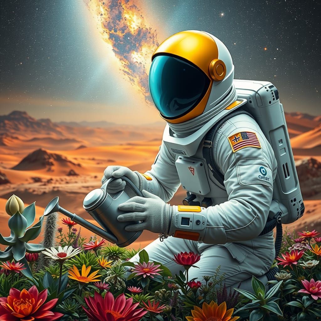 Astronaut Gardener on Mars, Hyperrealistic Portrait