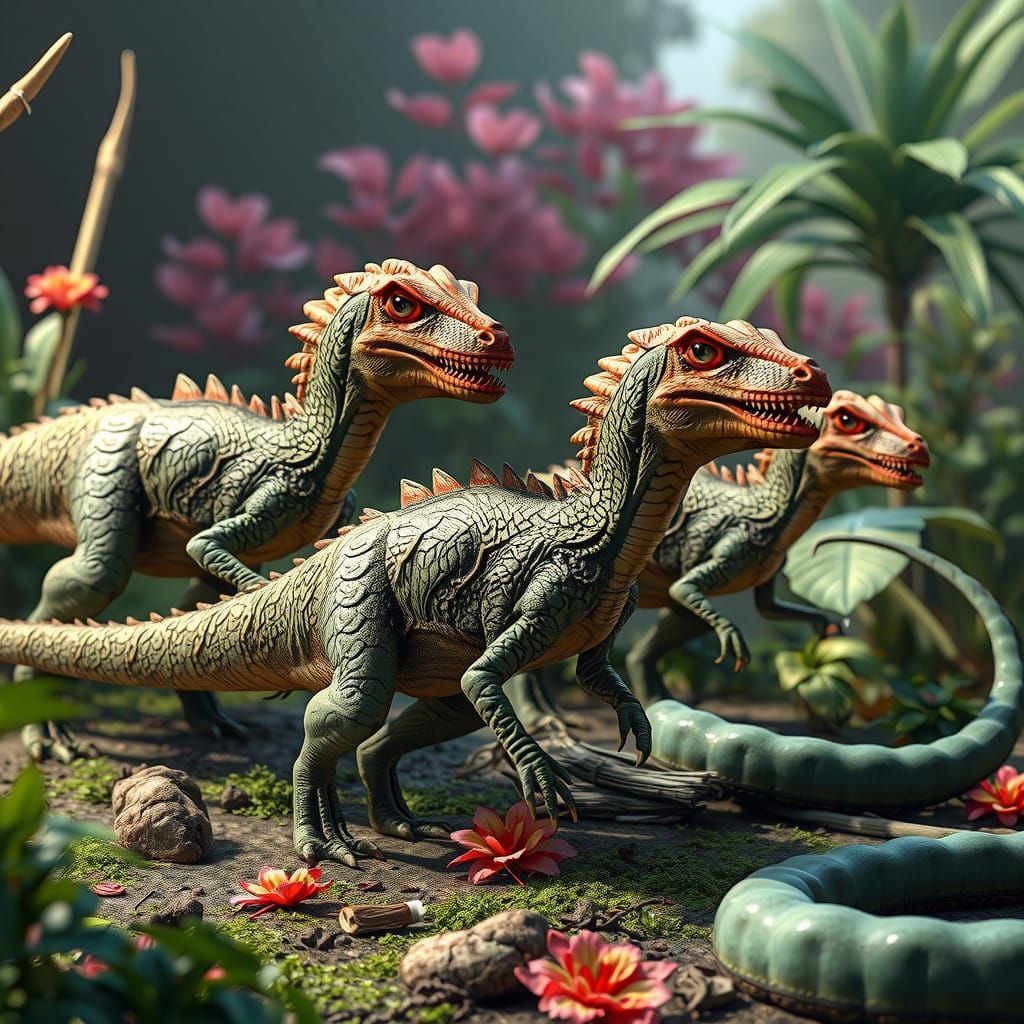 Deinonychus Stalking Prey: Hyperrealistic 3D Anime Art