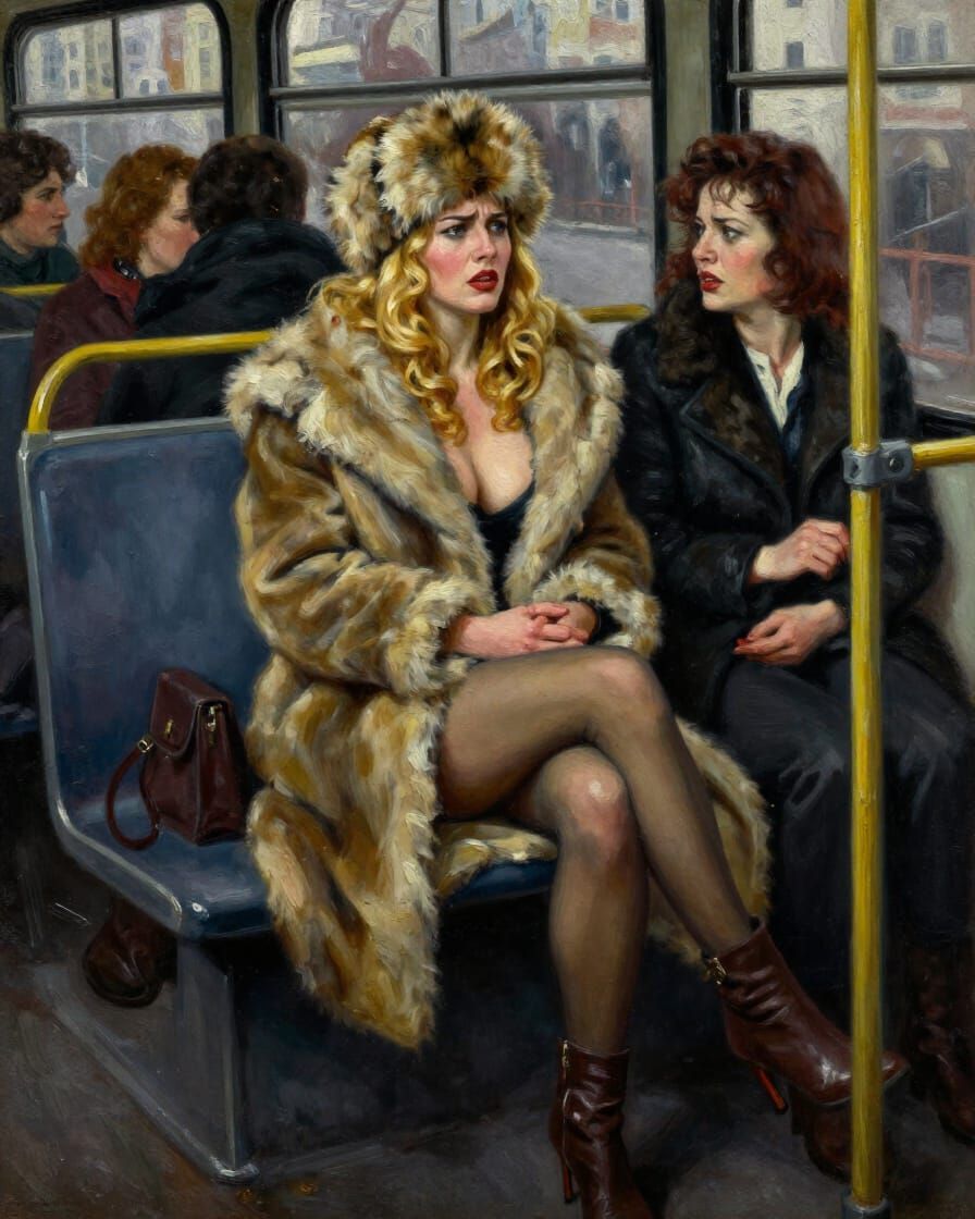 Woman in Fur Coat on Moscow Bus, 1973