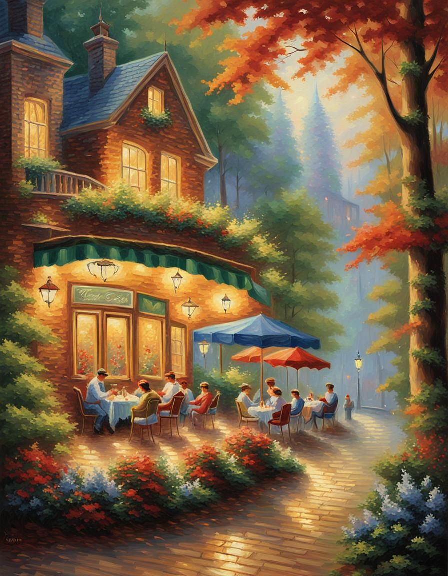 Forest Cafe in Abstract Art Style